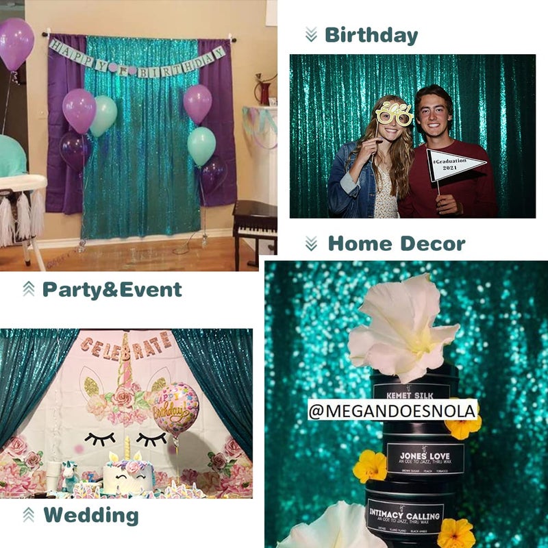 Eternal Beauty Teal Sequin Backdrop, 10x10 Ft Glitter Background Curtains for Shimmer Photography Party Wedding Birthday Back Drop Decor - Image 5